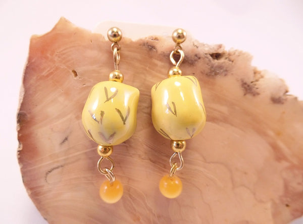 Yellow Ceramic Owl Post Earrings