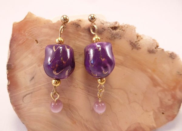 Purple Ceramic Owl Post Earrings