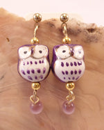 Purple Ceramic Owl Post Earrings