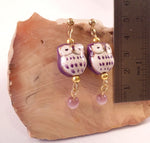 Purple Ceramic Owl Post Earrings