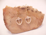 Clear Frosted Glass Heart and Swarovski Crystal Earrings