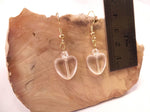 Clear Frosted Glass Heart and Swarovski Crystal Earrings