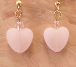 Pink Frosted Glass Heart and Swarovski Crystal Earrings