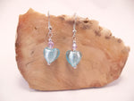 Light Blue Foil Glass Heart and Swarovski Crystal Earrings