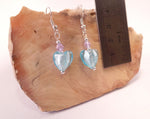 Light Blue Foil Glass Heart and Swarovski Crystal Earrings