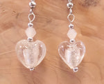 White Foil Glass Heart and Swarovski Crystal Earrings
