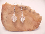 White Foil Glass Heart and Swarovski Crystal Earrings
