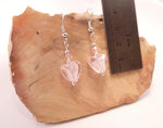 Pink Foil Glass Heart and Swarovski Crystal Earrings