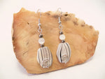 White Hexagon Mother of Pearl Shell finish Bead Earrings with Spiral Wire Detail