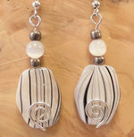 White Hexagon Mother of Pearl Shell finish Bead Earrings with Spiral Wire Detail
