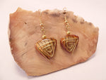 Brown Triangular Mother of Pearl finish Shell Earrings with Spiral Wire Detail