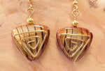 Brown Triangular Mother of Pearl finish Shell Earrings with Spiral Wire Detail