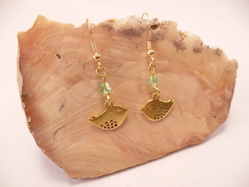Brass and Swarovski Crystal Bird Earrings