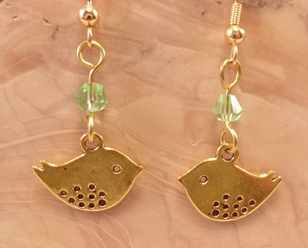 Brass and Swarovski Crystal Bird Earrings