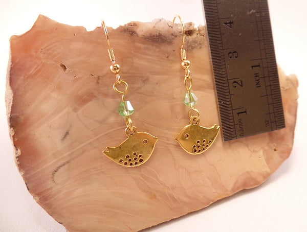 Brass and Swarovski Crystal Bird Earrings