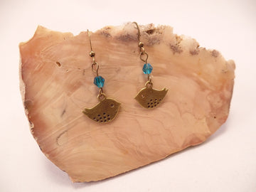 Antique Brass and Swarovski Crystal Bird Earrings