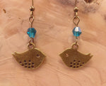 Antique Brass and Swarovski Crystal Bird Earrings