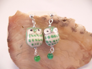 Medium Green Ceramic Owl Post Earrings