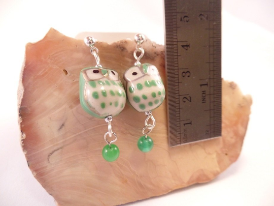 Medium Green Ceramic Owl Post Earrings